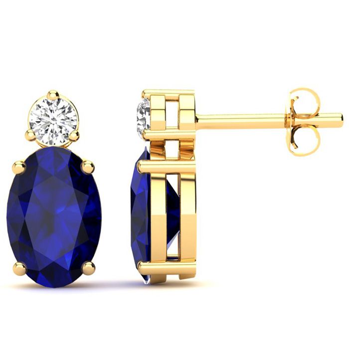 2 Carat Oval Sapphire & Diamond Stud Earrings in 14K Yellow Gold (1.90 g),  by SuperJeweler