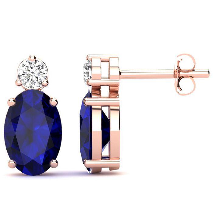 2 Carat Oval Sapphire & Diamond Stud Earrings in 14K Rose Gold (1.90 g),  by SuperJeweler