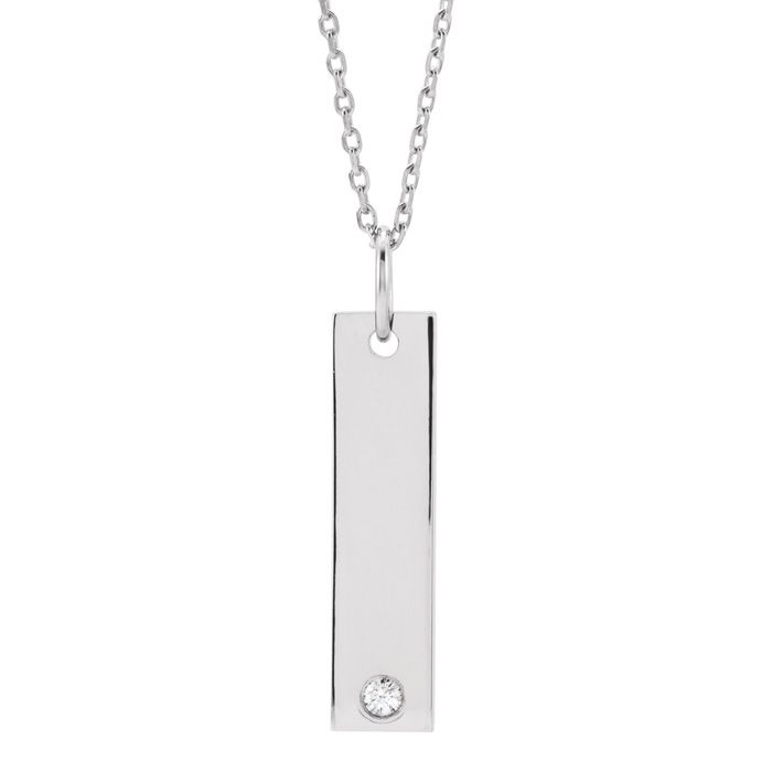 14K Gold (2.8 g) 0.03 Carat Diamond Vertical Bar Necklace w/ Free Custom Engraving, 16 Inches, G/H Color by SuperJeweler