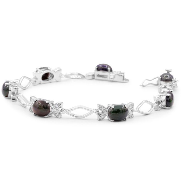 5 1/2 Carat Black Opal & Diamond Bracelet in Platinum Overlay, 7 Inches,  by SuperJeweler