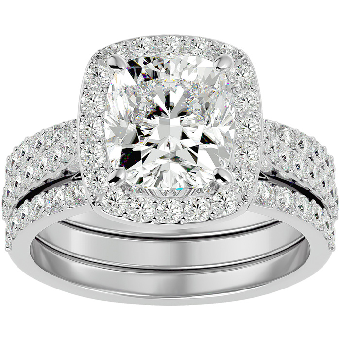 4 1/2 Carat Cushion Cut Halo Diamond Bridal Engagement Ring Set in 14K White Gold (16 g) (, I1-I2 Clarity Enhanced), Size 4 by SuperJeweler