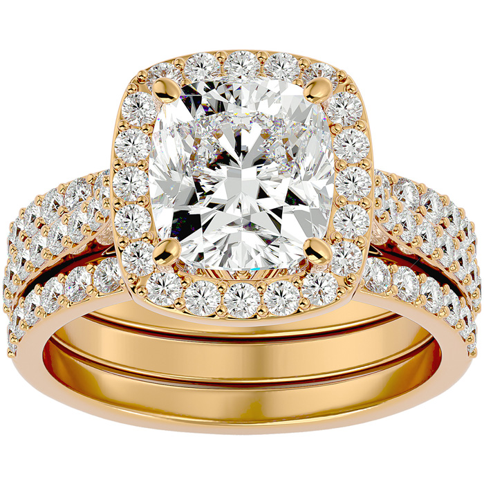 4 1/2 Carat Cushion Cut Halo Diamond Bridal Engagement Ring Set in 14K Yellow Gold (16 g) (, I1-I2 Clarity Enhanced), Size 4 by SuperJeweler