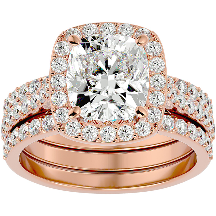 4 1/2 Carat Cushion Cut Halo Diamond Bridal Engagement Ring Set in 14K Rose Gold (16 g) (  I1-I2 Clarity Enhanced)  Size 9.5 by SuperJeweler