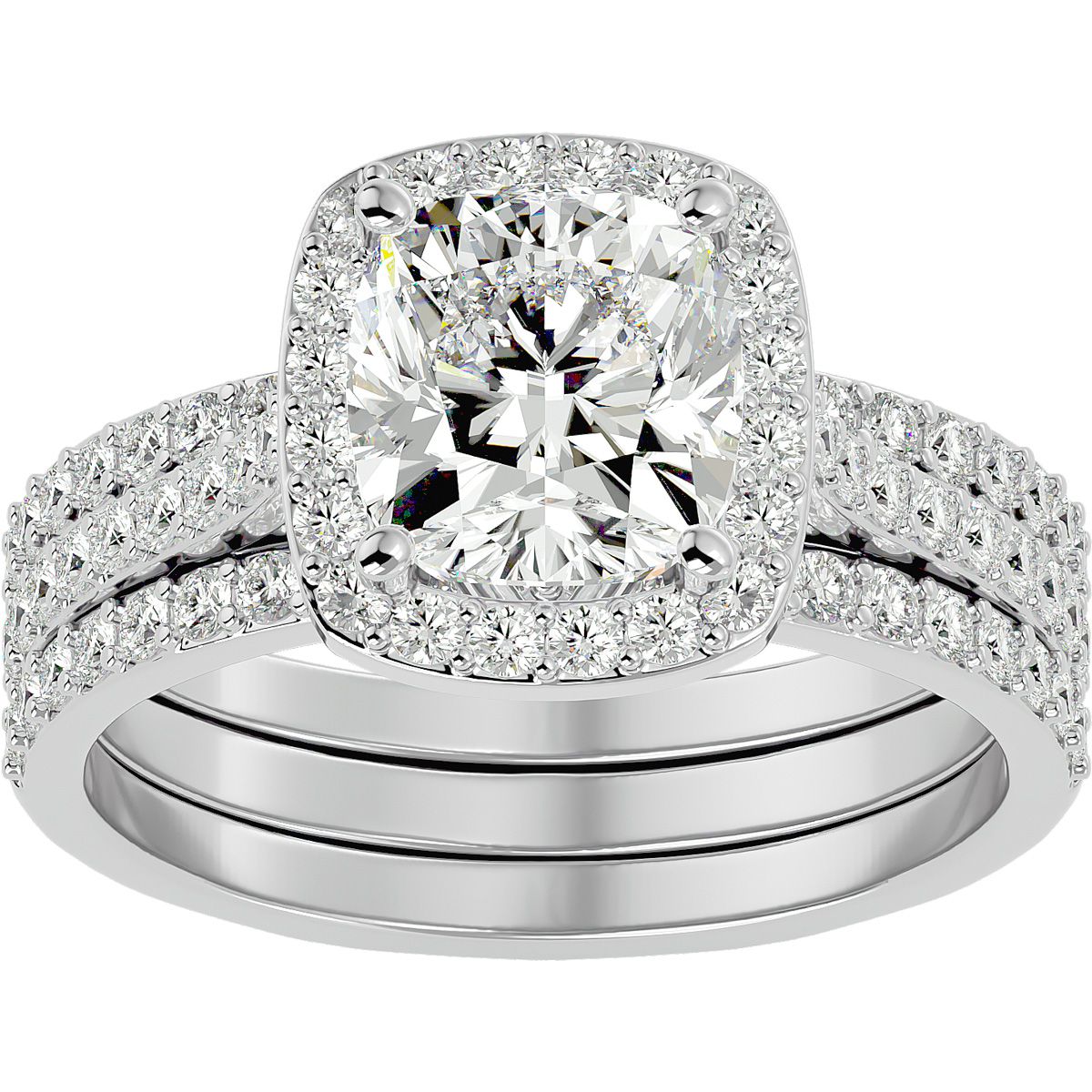 3 1/4 Carat Cushion Cut Halo Diamond Bridal Engagement Ring Set i