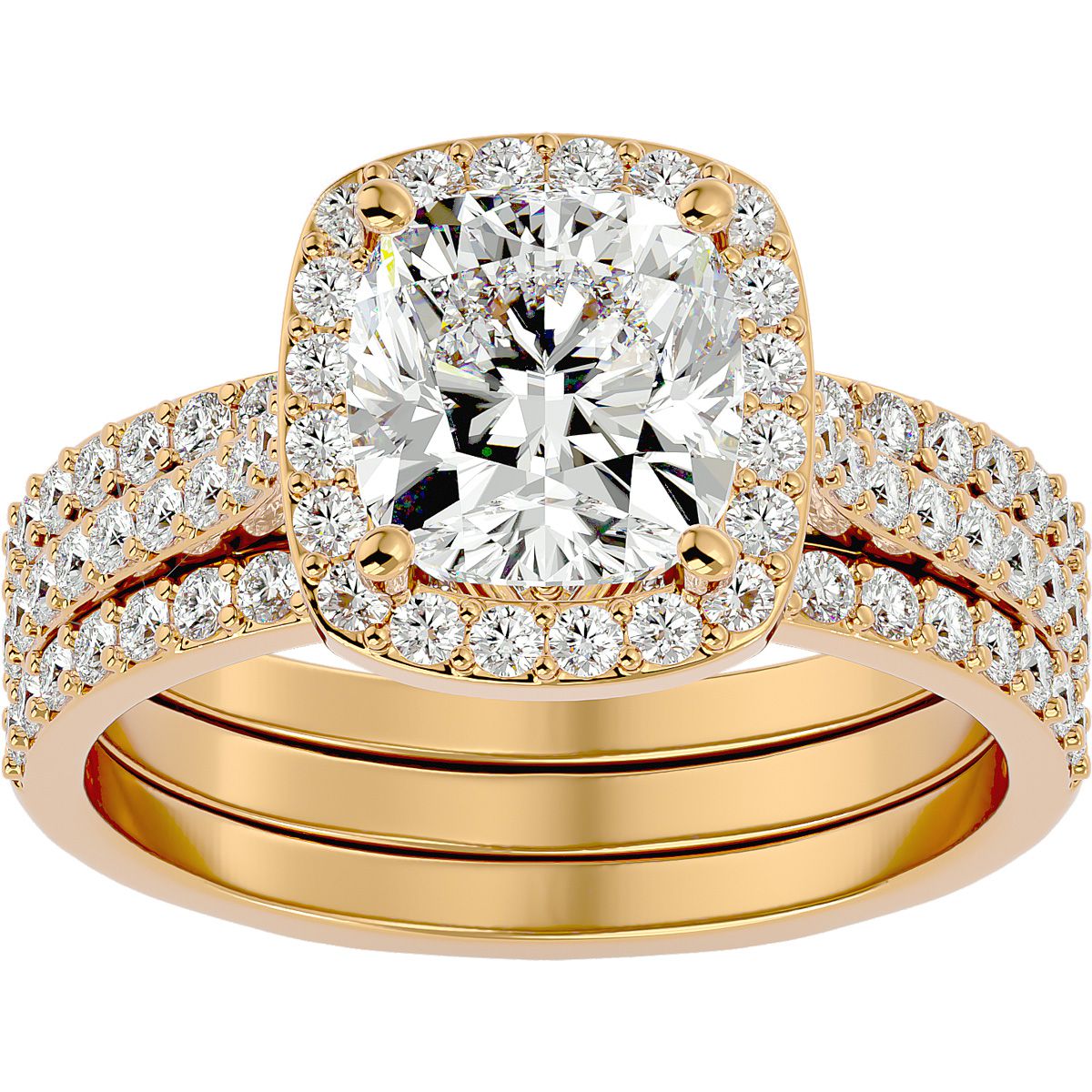 3 1/4 Carat Cushion Cut Halo Diamond Bridal Engagement Ring Set i