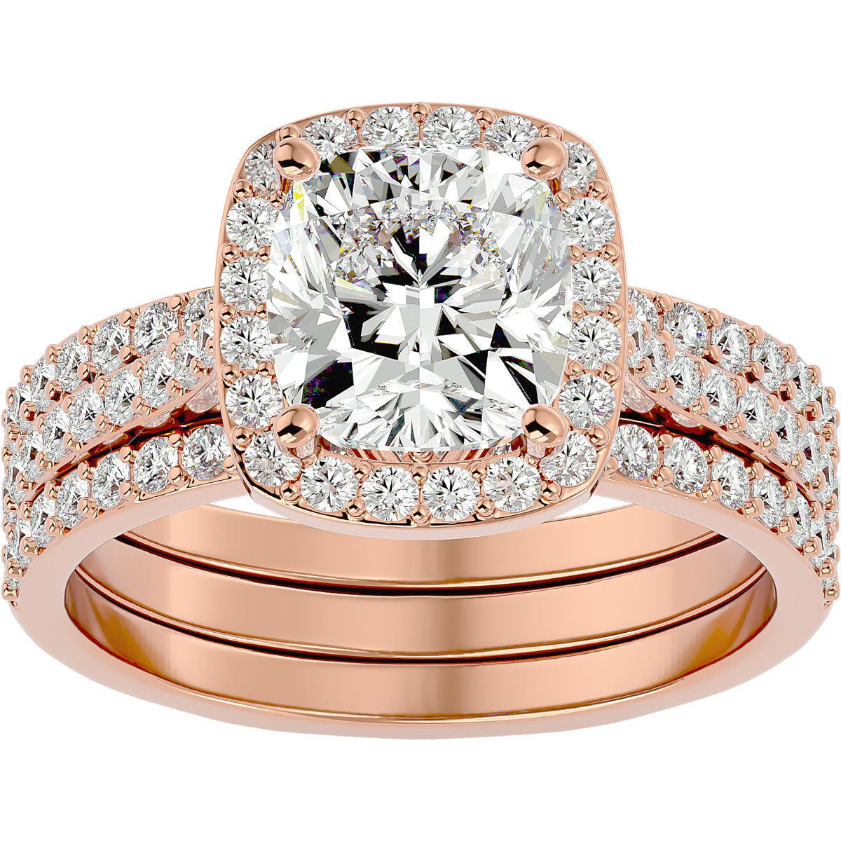 3 1/4 Carat Cushion Cut Halo Diamond Bridal Engagement Ring Set in 14K Rose Gold (16 g) (  I1-I2 Clarity Enhanced)  Size 7.5 by SuperJeweler