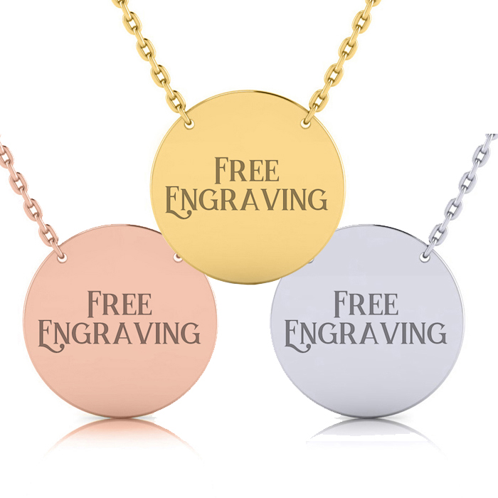 Sterling Silver Disc Necklace w/ Free Custom Engraving Available in Silver, Yellow & Rose, 18 Inch Chain by SuperJeweler