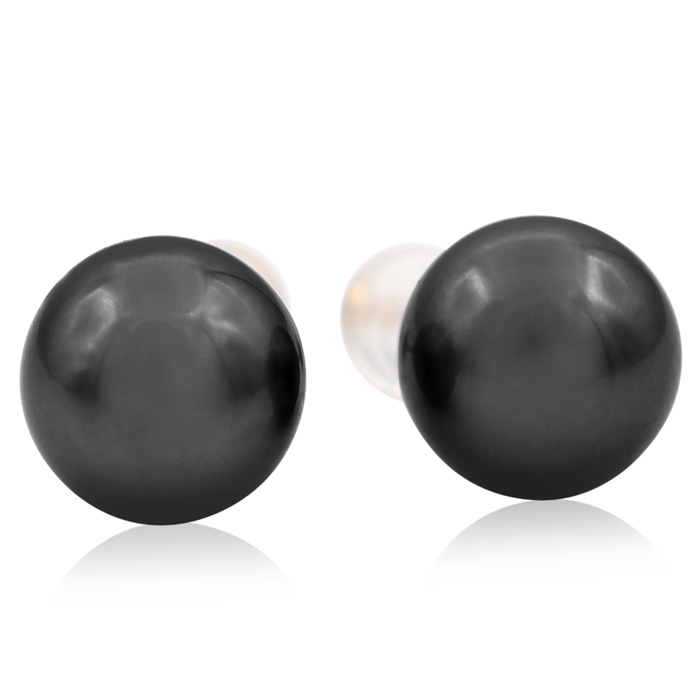 10-10.5MM AAA Cultured Black Tahitian Pearl Stud Earrings in 14K Yellow Gold by SuperJeweler