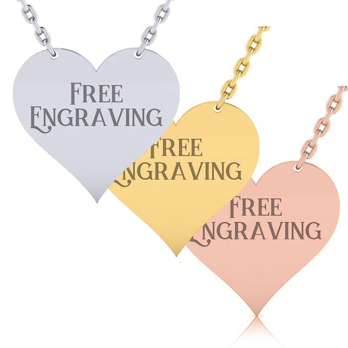 Sterling Silver Heart Necklace w/ Free Custom Engraving Available in Silver, Yellow & Rose, 18 Inch Chain by SuperJeweler