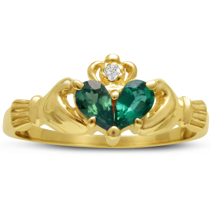 Emerald Claddagh Ring in Yellow Gold, , Size 4 by SuperJeweler