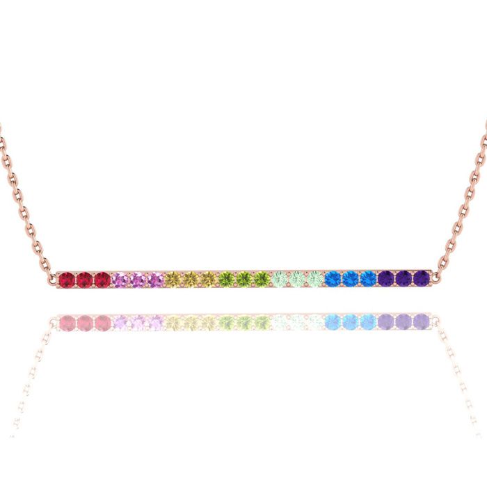 1.5 Carat Natural Gemstone Rainbow Bar Necklace in 14K Rose Gold (5 g), 18 Inch Chain by SuperJeweler