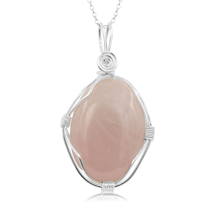 Sterling Silver Wire Wrapped Rose Quartz Necklace, 18 Inches by SuperJeweler