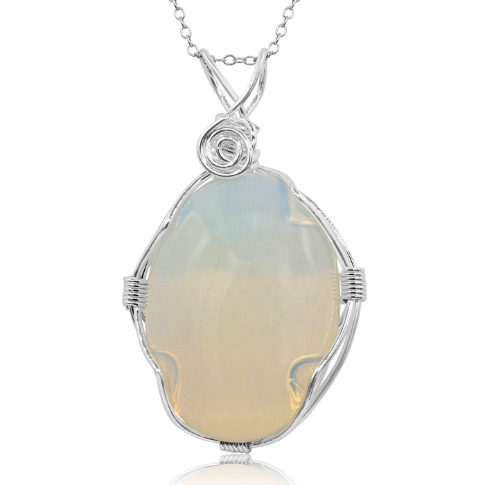 Sterling Silver Wire Wrapped Created Opal Necklace, 18 Inches by SuperJeweler