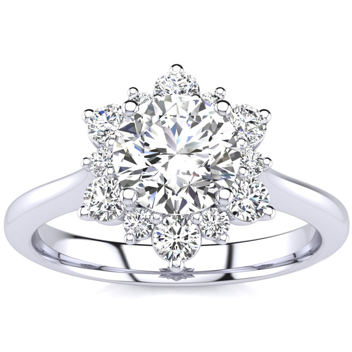 1 Carat Floral Halo Diamond Engagement Ring in 14k White Gold (3.60 g) (, SI2-I1), Size 4 by SuperJeweler