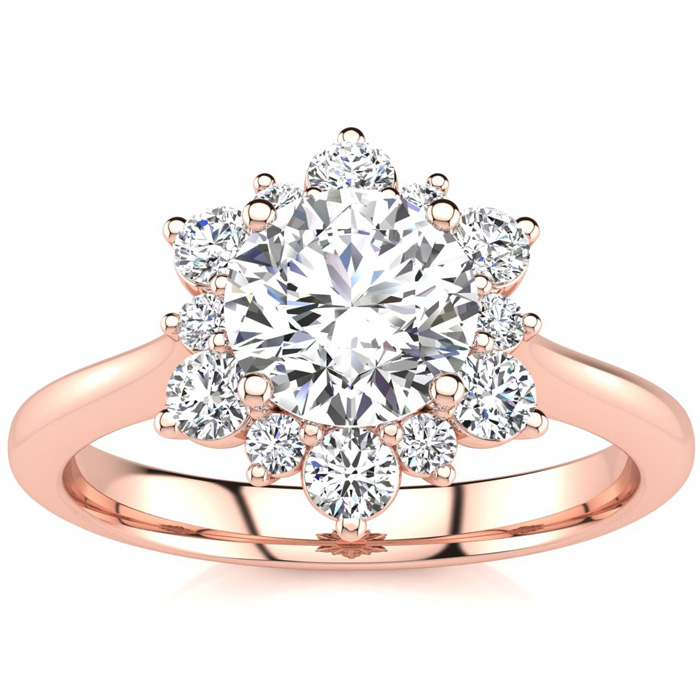 1 Carat Floral Halo Diamond Engagement Ring in 14k Rose Gold (3.60 g) (, SI2-I1), Size 4 by SuperJeweler