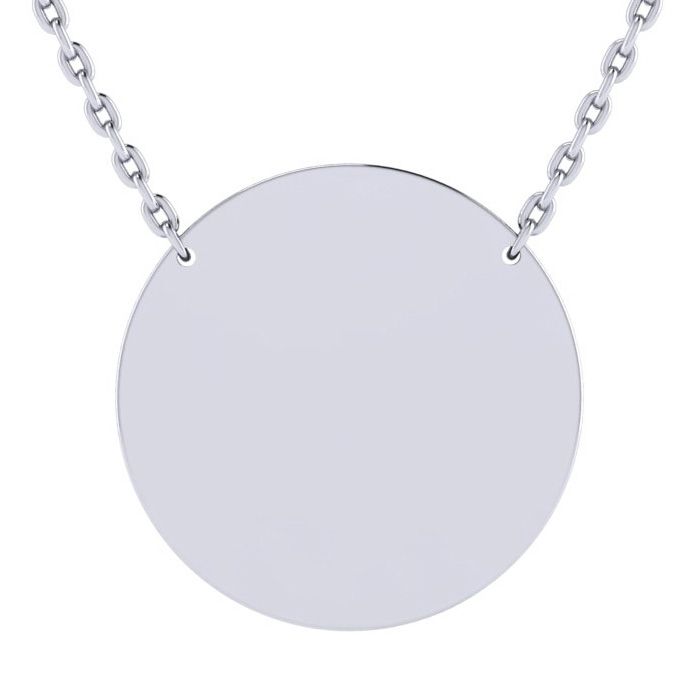 Sterling Silver Large Disc Necklace w/ Free Custom Engraving Available in Silver, Yellow & Rose, 18 Inch Chain by SuperJeweler