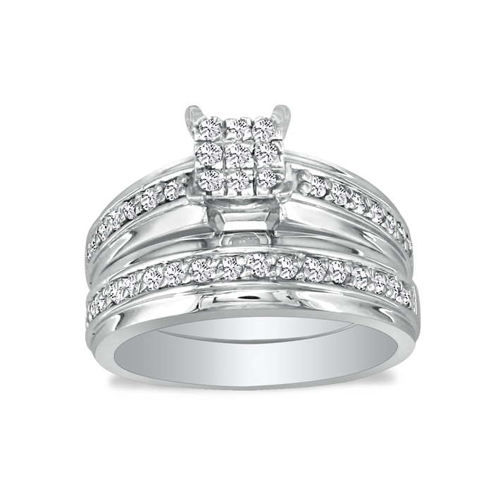 1 Carat Princess Cut Shaped Head Diamond Bridal Engagement Ring Set in White Gold,  by SuperJeweler