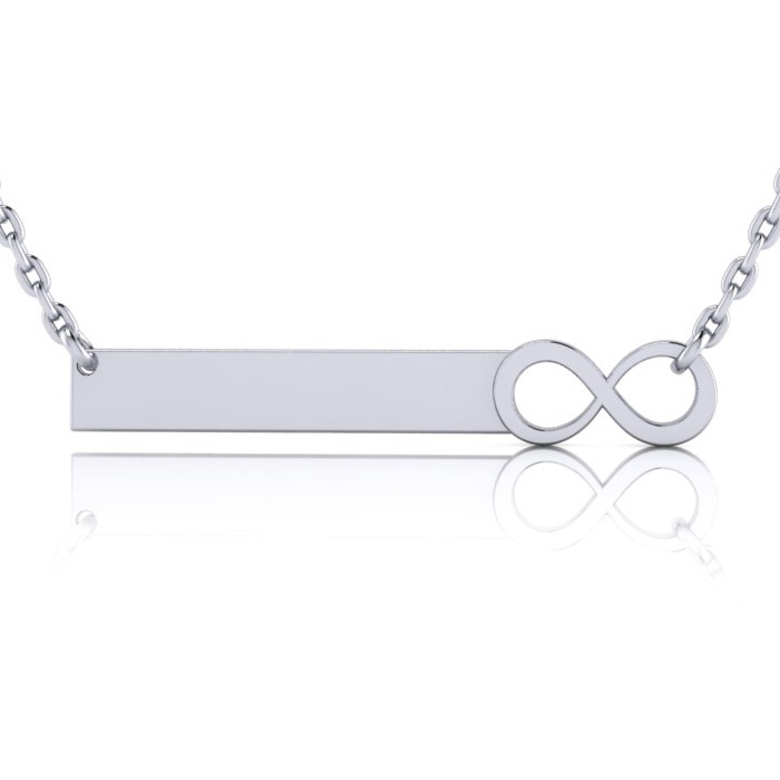 Sterling Silver Infinity Bar Necklace w/ Free Custom Engraving Available in Silver, Yellow & Rose, 18 Inch Chain by SuperJeweler