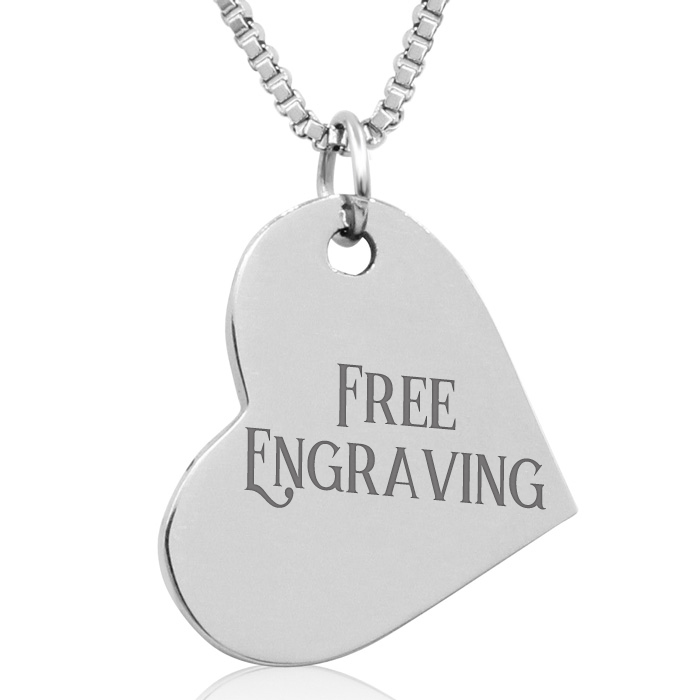 Ladies Floating Heart Necklace in Stainless Steel, 16 Inches w/ Free Custom Engraving by SuperJeweler