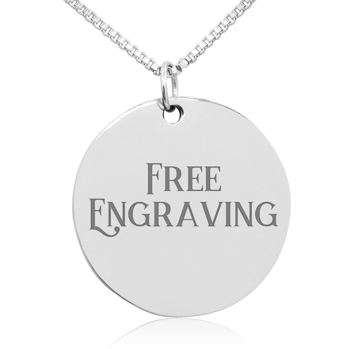 Ladies Disc Necklace in Stainless Steel, 16 Inches w/ Free Custom Engraving by SuperJeweler