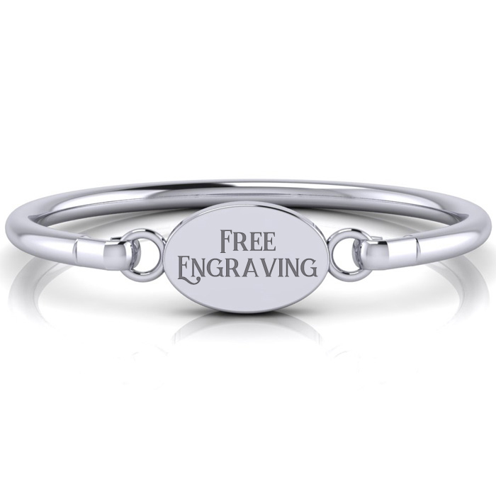 Ladies Oval Disc Bangle Bracelet in Stainless Steel, w/ Free Custom Engraving, 7 Inch by SuperJeweler