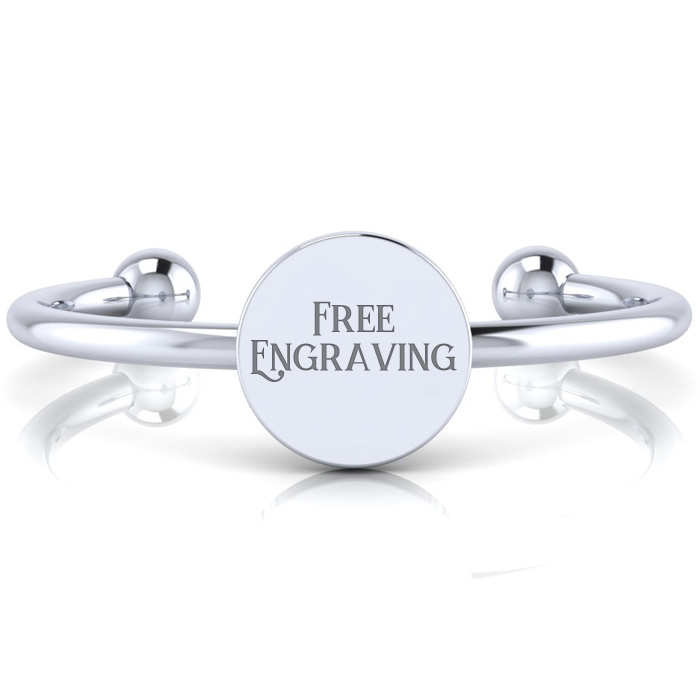 Ladies Circle Disc Bangle Bracelet in Stainless Steel, w/ Free Custom Engraving, 7 Inch by SuperJeweler