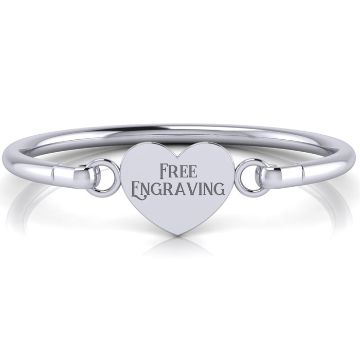 Ladies Heart Bangle Bracelet in Stainless Steel, w/ Free Custom Engraving, 7 Inch by SuperJeweler