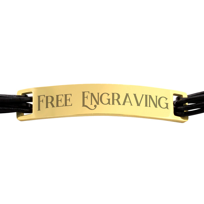 Men's Stainless Steel & Leather ID Bracelet in Yellow Gold (17.30 g) Tone, w/ Free Custom Engraving, 8 Inch by SuperJeweler