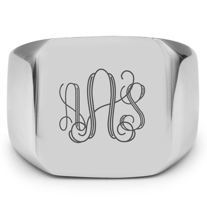 Men's Stainless Steel Square Signet Ring, w/ Free Custom Engraving, Size 7 by SuperJeweler