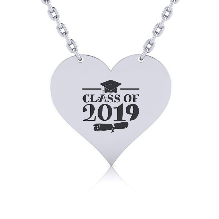 Sterling Silver Heart Necklace Free Graduation Image & Custom Engraving, 18 Inches by SuperJeweler