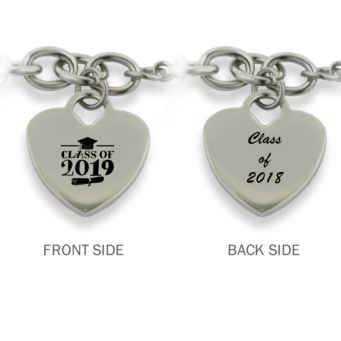 Ladies Dangling Single Heart Charm Bracelet in Stainless Steel w/ Free Image & Custom Engraving, 8 Inch by SuperJeweler