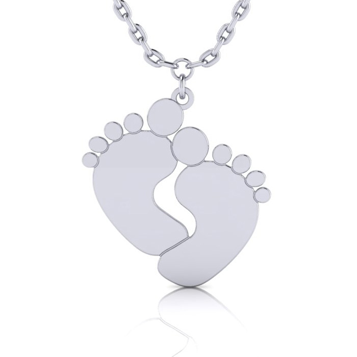 Sterling Silver Footprint Necklace w/ Free Custom Engraving Available in Silver, Yellow & Rose, 18 Inch Chain by SuperJeweler