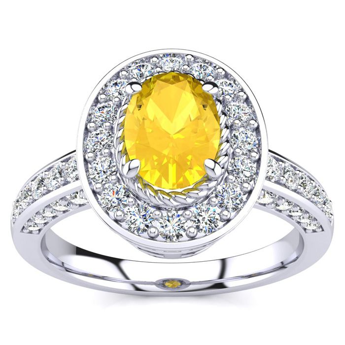 1.5 Carat Oval Shape Citrine & Halo 71 Diamond Ring in 14K White Gold (5.2 g), , Size 4 by SuperJeweler