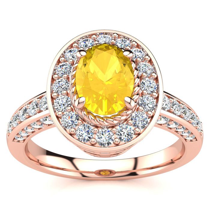 1.5 Carat Oval Shape Citrine & Halo 71 Diamond Ring in 14K Rose Gold (5.2 g), , Size 4 by SuperJeweler