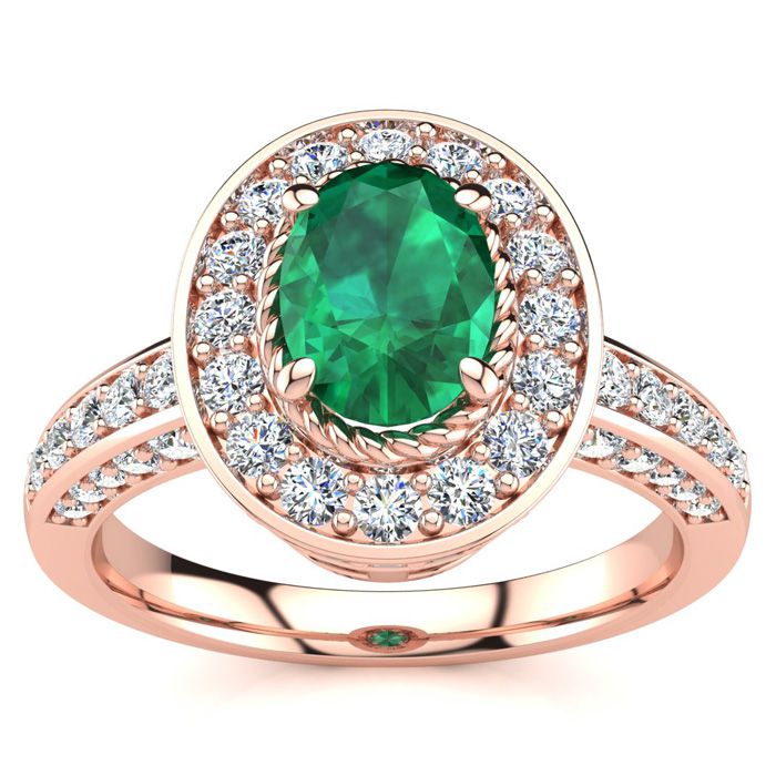 1.5 Carat Oval Shape Emerald Cut & Halo 71 Diamond Ring in 14K Rose Gold (5.2 g), , Size 4 by SuperJeweler