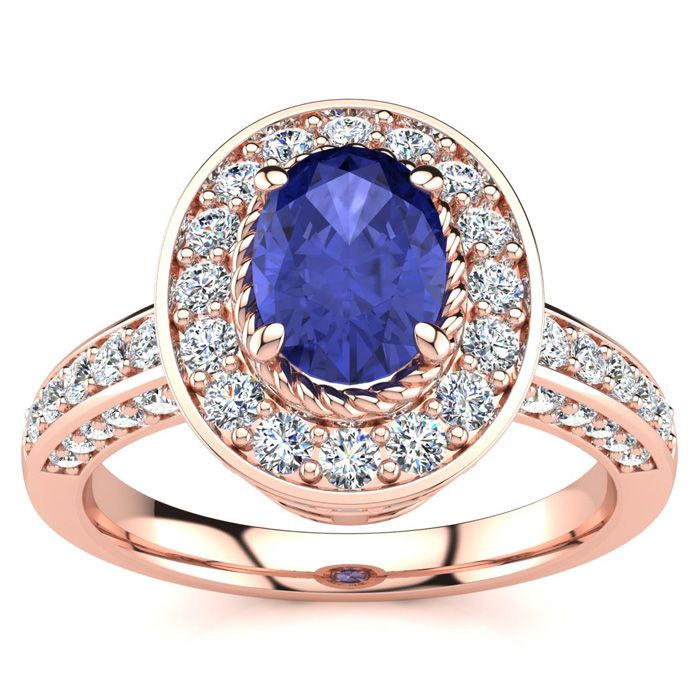 1.5 Carat Oval Shape Tanzanite & Halo 71 Diamond Ring in 14K Rose Gold (5.2 g), , Size 4 by SuperJeweler