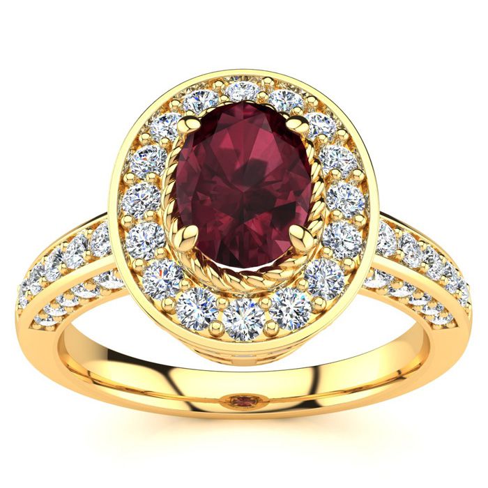 1 2/3 Carat Oval Shape Garnet & Halo 71 Diamond Ring in 14K Yellow Gold (5.2 g), , Size 4 by SuperJeweler