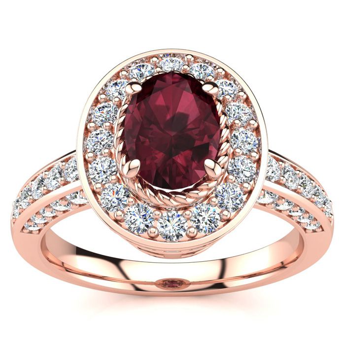 1 2/3 Carat Oval Shape Garnet & Halo 71 Diamond Ring in 14K Rose Gold (5.2 g), , Size 4 by SuperJeweler