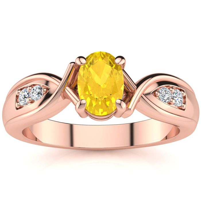 1 Carat Oval Shape Citrine & Four 2 Diamond Ring in Rose Gold (4.7 g), , Size 4 by SuperJeweler