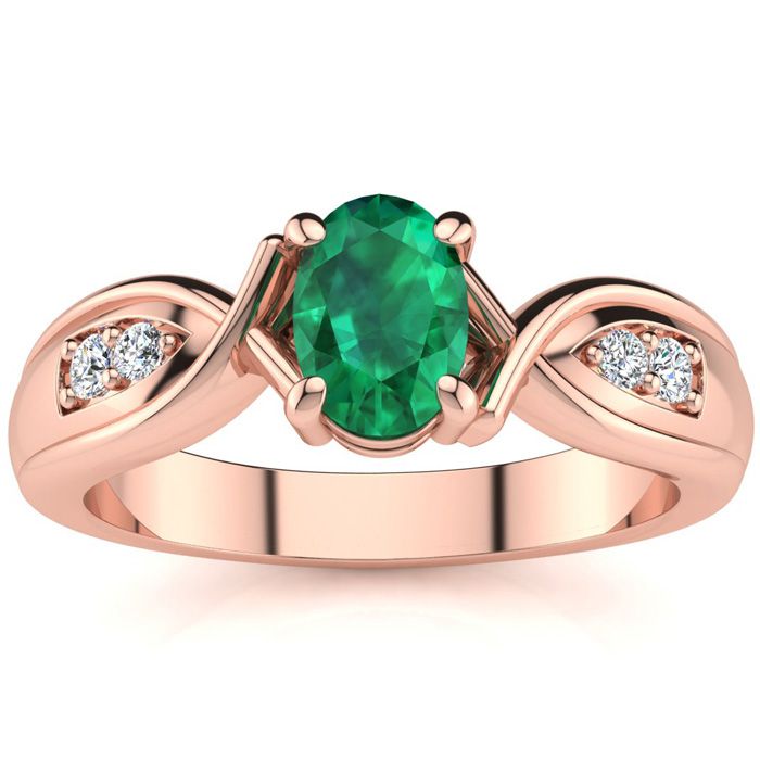 1 Carat Oval Shape Emerald Cut & Four 2 Diamond Ring in Rose Gold (4.7 g), , Size 4 by SuperJeweler