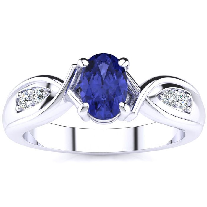 1 Carat Oval Shape Tanzanite & Four 2 Diamond Ring in White Gold (4.7 g), , Size 4 by SuperJeweler