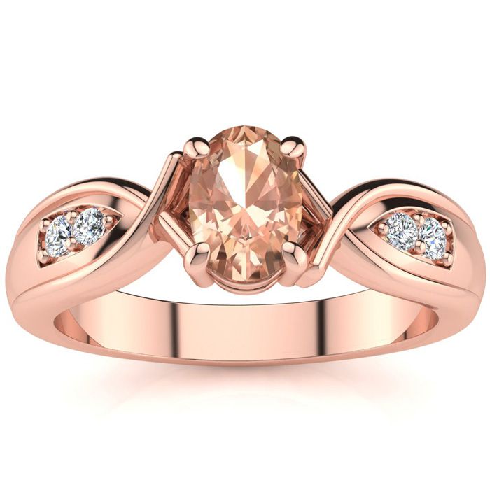 1 Carat Oval Shape Morganite & Four 2 Diamond Ring in Rose Gold (4.7 g), , Size 4 by SuperJeweler