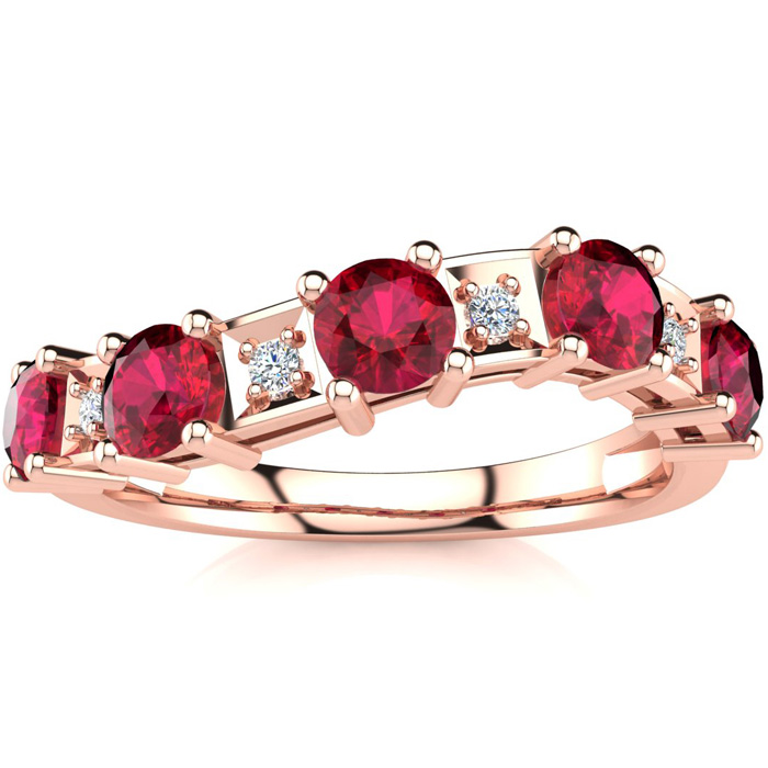 1 1/3 Carat Ruby & Diamond Journey Band Ring in Rose Gold (3.5 g), , Size 4 by SuperJeweler