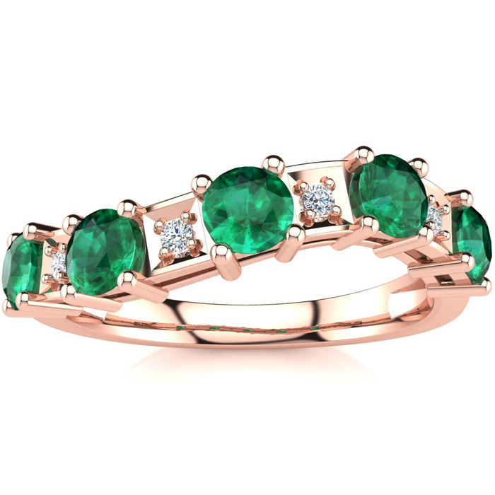 1 1/3 Carat Emerald Cut & Diamond Journey Band Ring in Rose Gold (3.5 g), , Size 4 by SuperJeweler