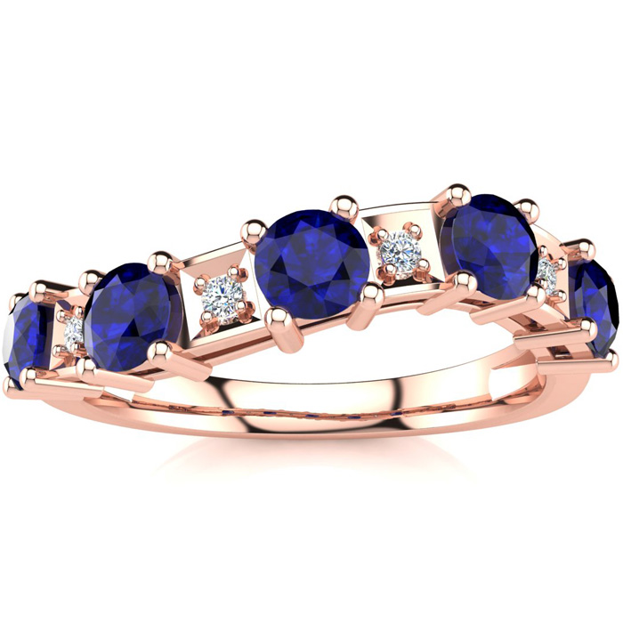 1.5 Carat Sapphire & Diamond Journey Band Ring in Rose Gold (3.5 g), , Size 4 by SuperJeweler