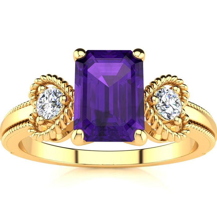 1 Carat Amethyst & Two Diamond Heart Ring in Yellow Gold (2.8 g), , Size 4 by SuperJeweler