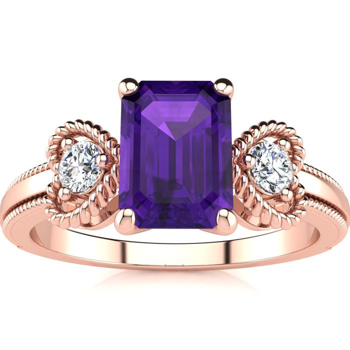 1 Carat Amethyst & Two Diamond Heart Ring in Rose Gold (2.8 g), , Size 4 by SuperJeweler