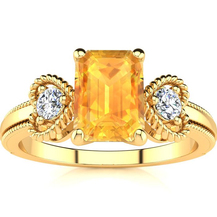 1 Carat Citrine & Two Diamond Heart Ring in Yellow Gold (2.8 g), , Size 4 by SuperJeweler