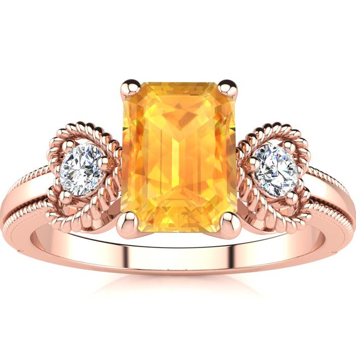 1 Carat Citrine & Two Diamond Heart Ring in Rose Gold (2.8 g), , Size 4 by SuperJeweler