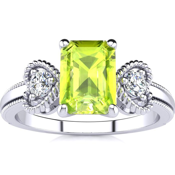 1.25 Carat Peridot & Two Diamond Heart Ring in White Gold (2.8 g), , Size 4 by SuperJeweler